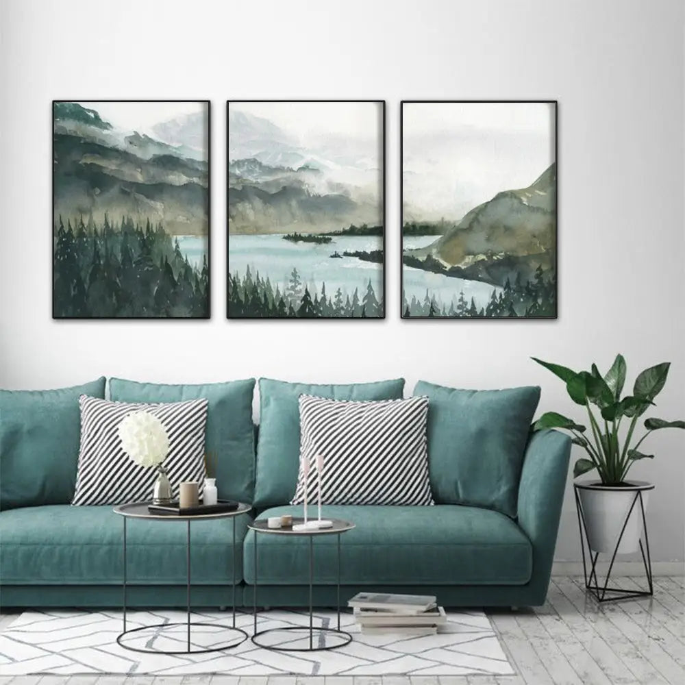 Wall Art 80cmx120cm Landscape 3 Sets Black Frame Canvas - Home & Garden > Wall Art
