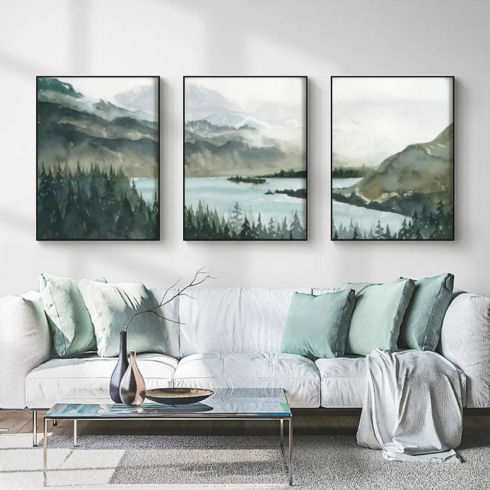 Wall Art 80cmx120cm Landscape 3 Sets Black Frame Canvas - Home & Garden > Wall Art