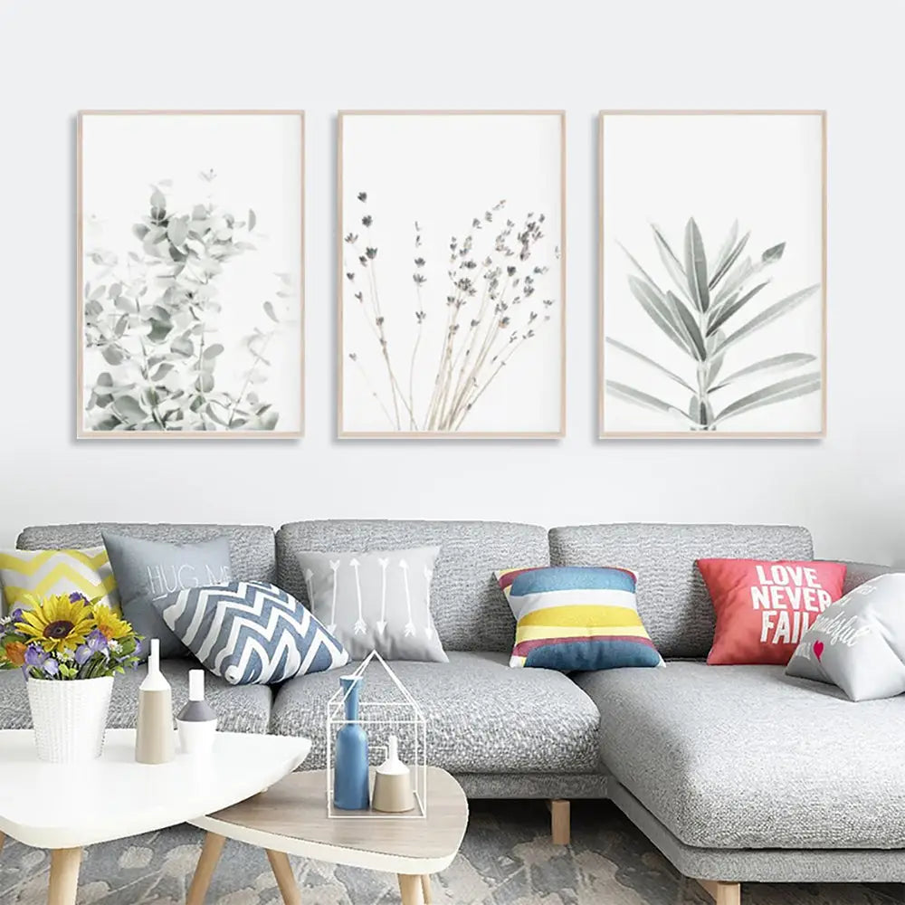 Wall Art 80cmx120cm Lavender Eucalyptus 3 Sets Wood Frame Canvas - Home & Garden > Wall Art