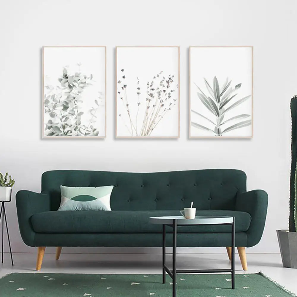 Wall Art 80cmx120cm Lavender Eucalyptus 3 Sets Wood Frame Canvas - Home & Garden > Wall Art