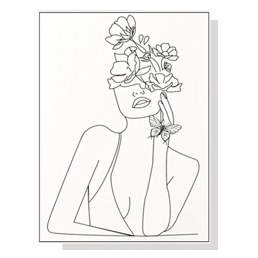 Wall Art 80cmx120cm Line Art Girl White Frame Canvas - Home & Garden > Wall Art
