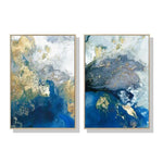 Wall Art 80cmx120cm Marbled Blue And Gold 2 Sets Gold Frame Canvas - Home & Garden > Wall Art
