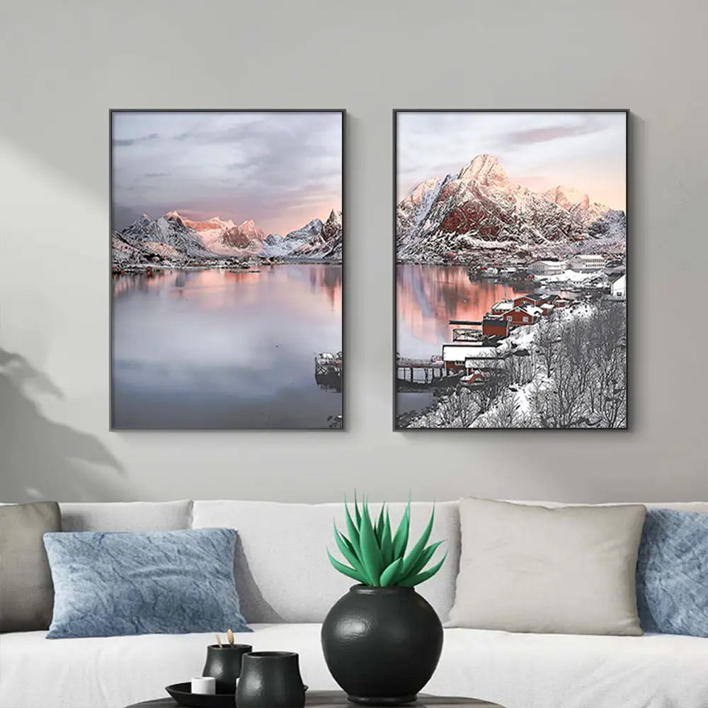 Wall Art 80cmx120cm Nordic Norway 2 Sets Black Frame Canvas - Home & Garden > Wall Art