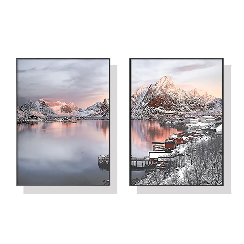 Wall Art 80cmx120cm Nordic Norway 2 Sets Black Frame Canvas - Home & Garden > Wall Art