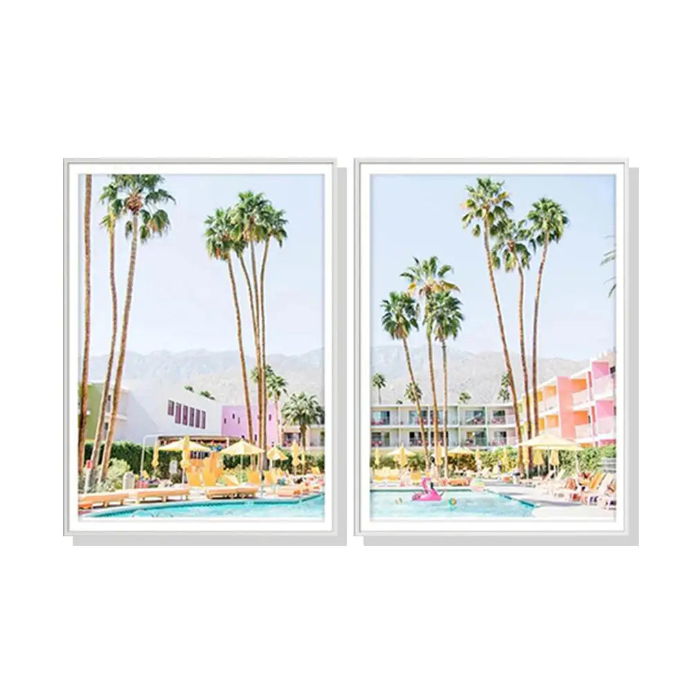 Wall Art 80cmx120cm Saguaro Hotel 2 Sets White Frame Canvas - Home & Garden > Wall Art