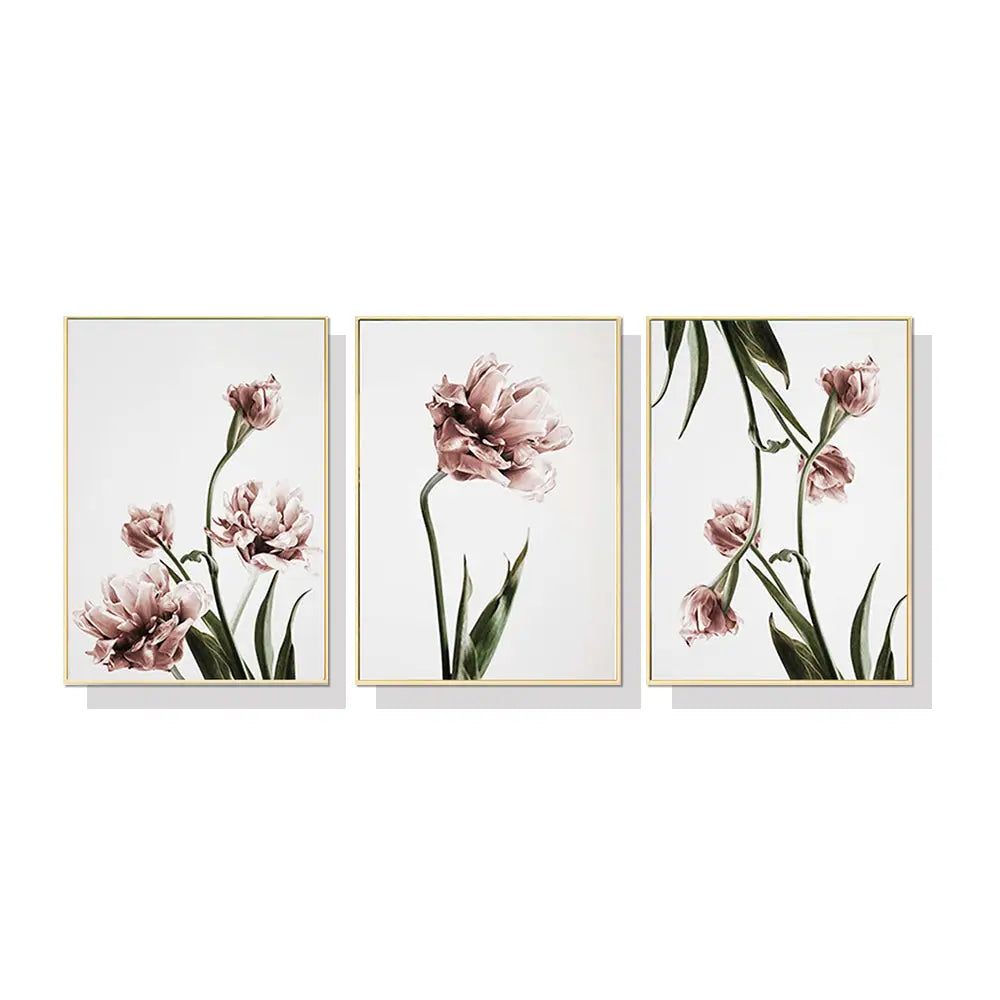 Wall Art 80cmx120cm Tulip Flower 3 Sets Gold Frame Canvas - Home & Garden > Wall Art