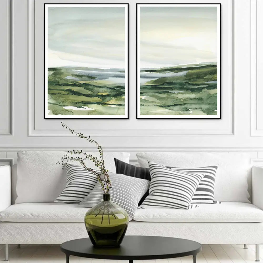Wall Art 80cmx120cm Watercolor landscape 2 Sets Black Frame Canvas - Home & Garden > Wall Art