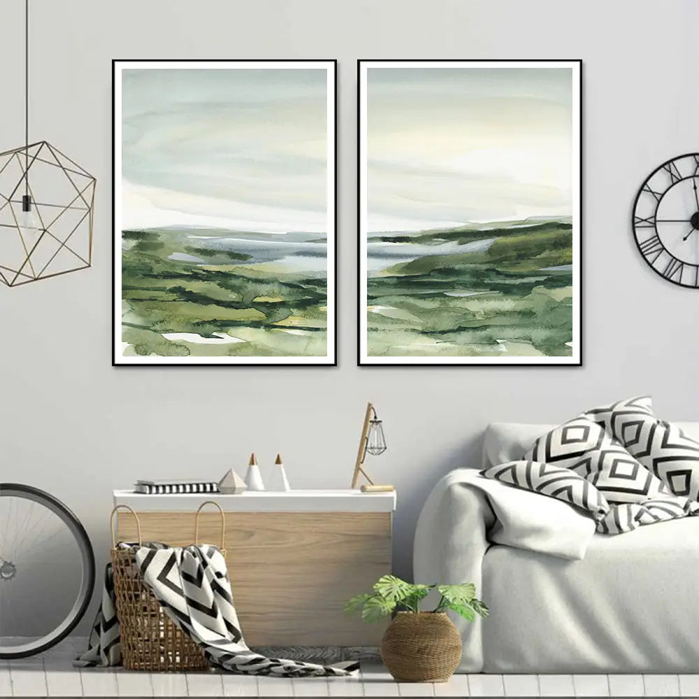 Wall Art 80cmx120cm Watercolor landscape 2 Sets Black Frame Canvas - Home & Garden > Wall Art