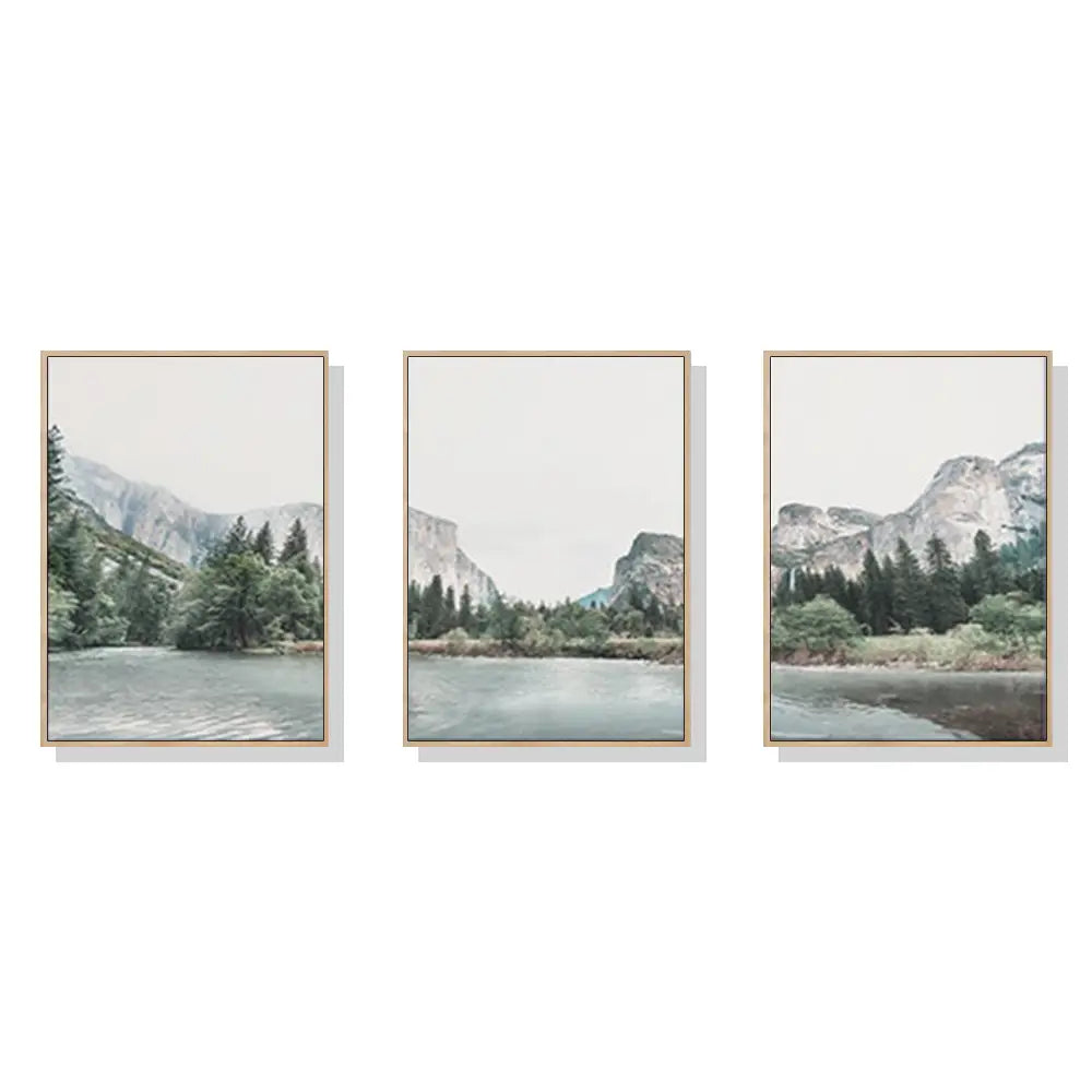 Wall Art 80cmx120cm Yosemite Valley National Park 3 Sets Wood Frame Canvas - Home & Garden > Wall Art