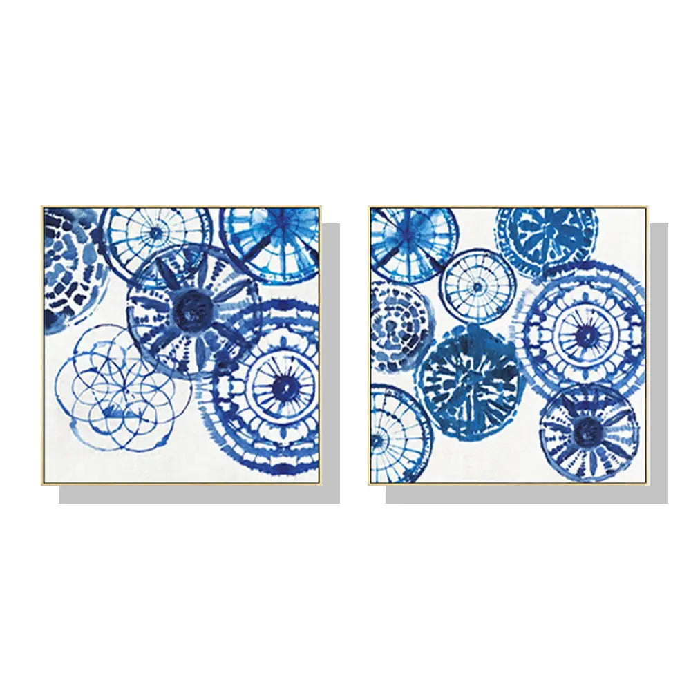 Wall Art 80cmx80cm Blue Day 2 Sets Gold Frame Canvas - Home & Garden > Wall Art