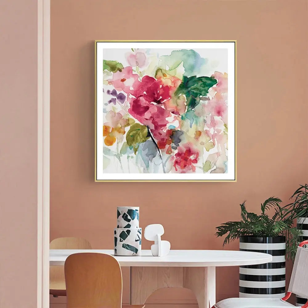 Wall Art 80cmx80cm Floral Brunch Gold Frame Canvas - Home & Garden > Wall Art