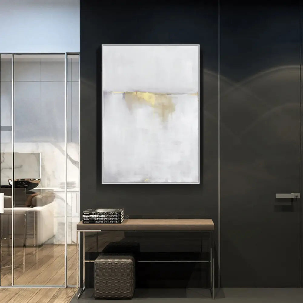 Wall Art 90cmx135cm Abstract gold white single II White Frame Canvas - Home & Garden > Wall Art