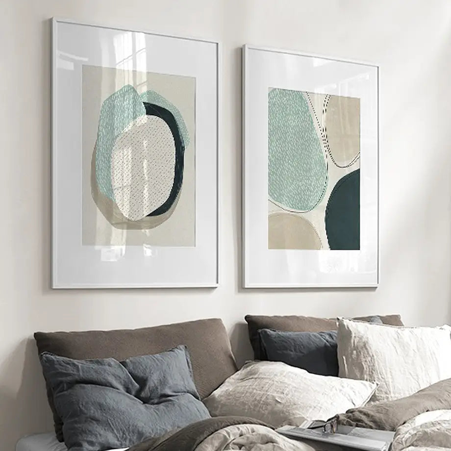 Wall Art 90cmx135cm Abstract Green Circle 2 Sets White Frame Canvas - Home & Garden > Wall Art