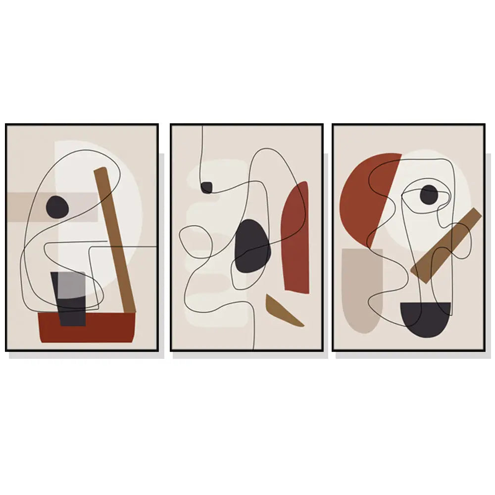 Wall Art 90cmx135cm Abstract Line Art By Picasso 3 Sets Black Frame Canvas - Home & Garden > Wall Art