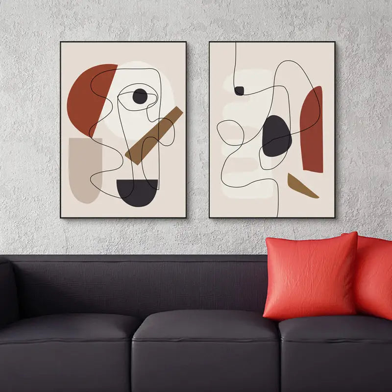 Wall Art 90cmx135cm Abstract Line Art By Picasso 3 Sets Black Frame Canvas - Home & Garden > Wall Art
