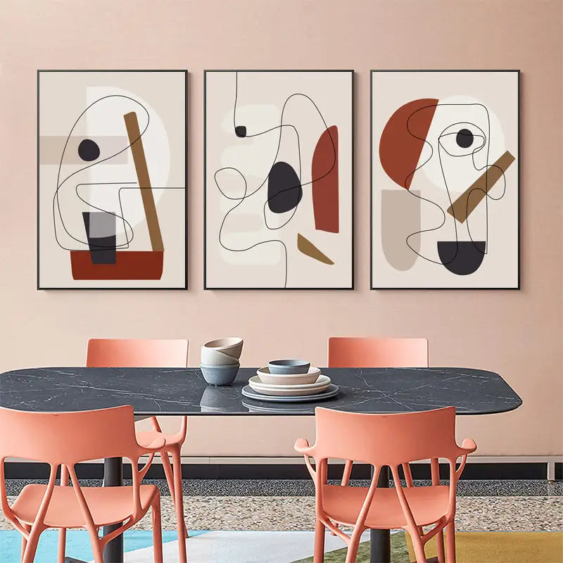 Wall Art 90cmx135cm Abstract Line Art By Picasso 3 Sets Black Frame Canvas - Home & Garden > Wall Art
