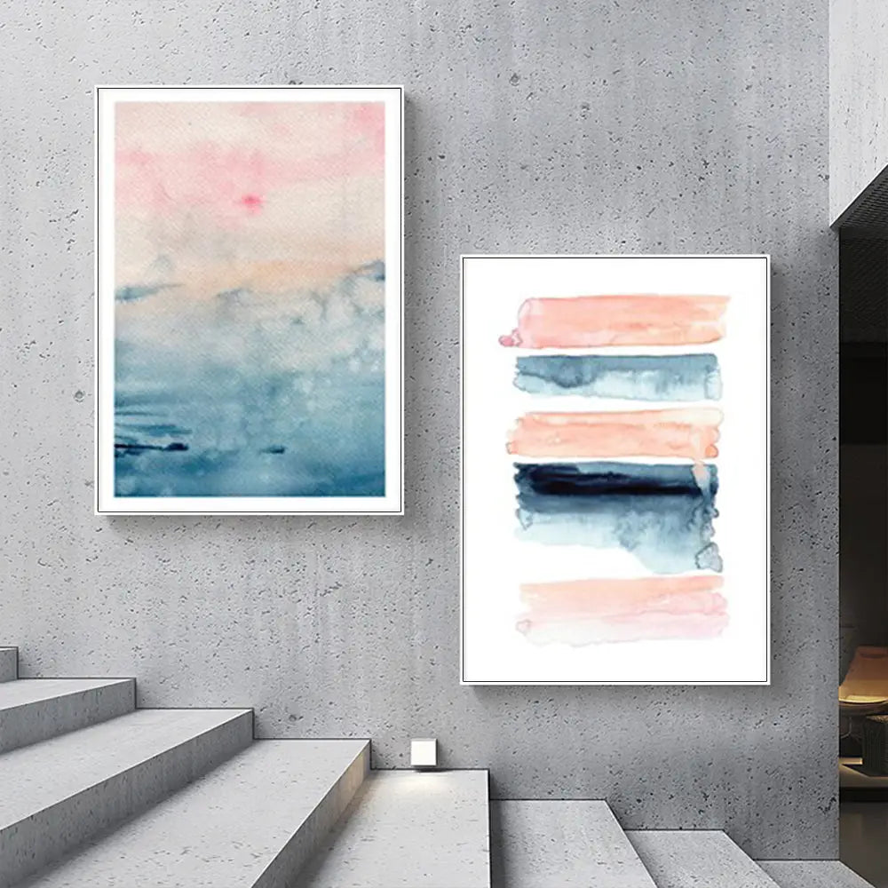 Wall Art 90cmx135cm Abstract Pink 2 Sets White Frame Canvas - Home & Garden > Wall Art
