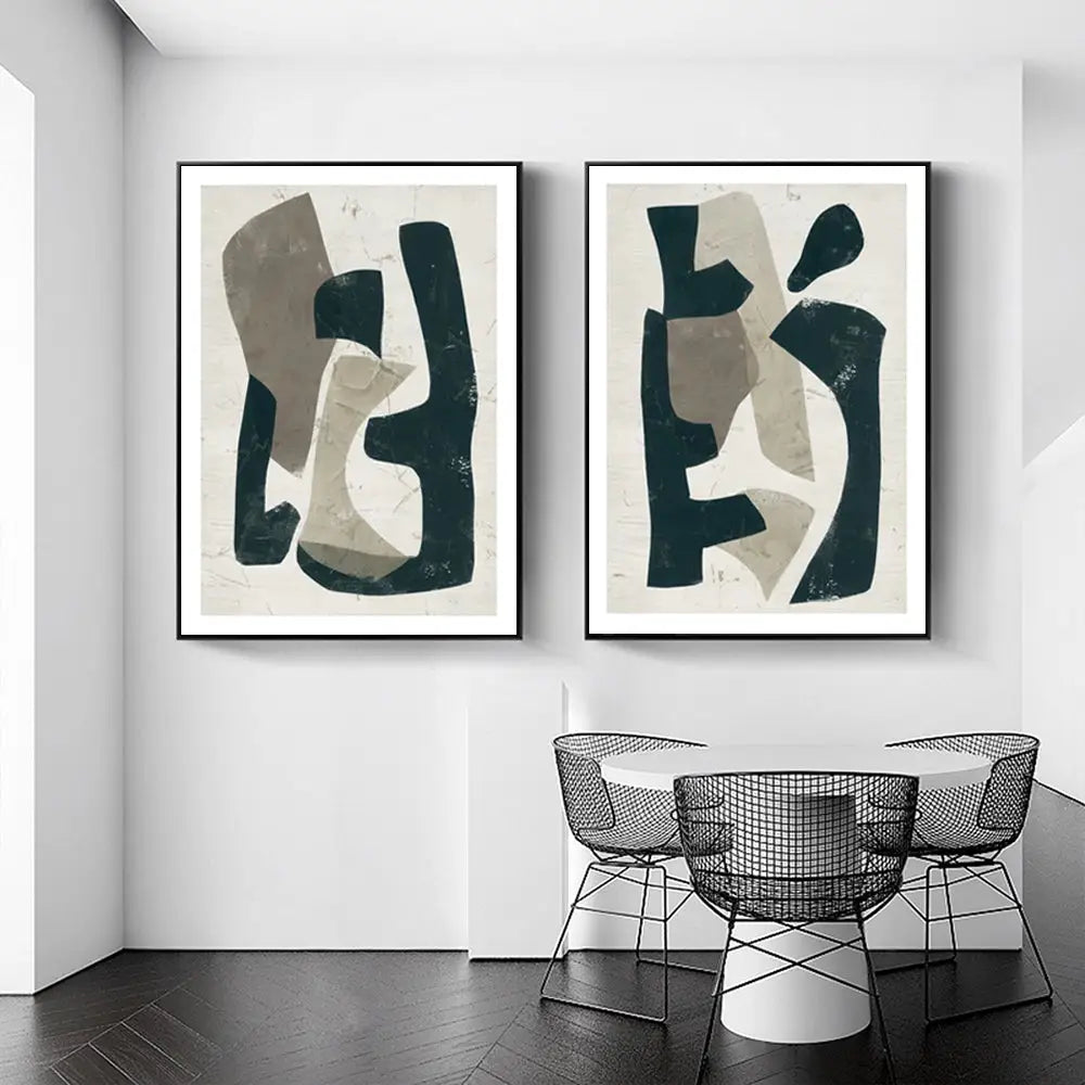 Wall Art 90cmx135cm Abstract Puzzle 2 Sets Black Frame Canvas - Home & Garden > Wall Art