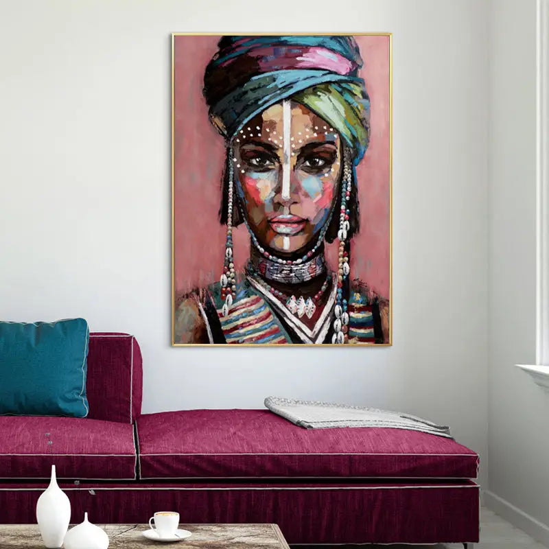 Wall Art 90cmx135cm African woman II Gold Frame Canvas - Home & Garden > Wall Art