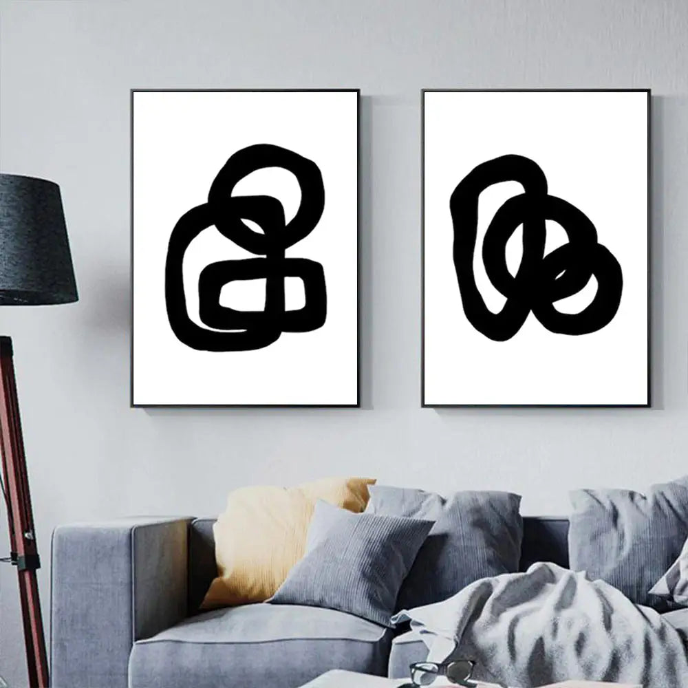 Wall Art 90cmx135cm Black and White 2 Sets Black Frame Canvas - Home & Garden > Wall Art