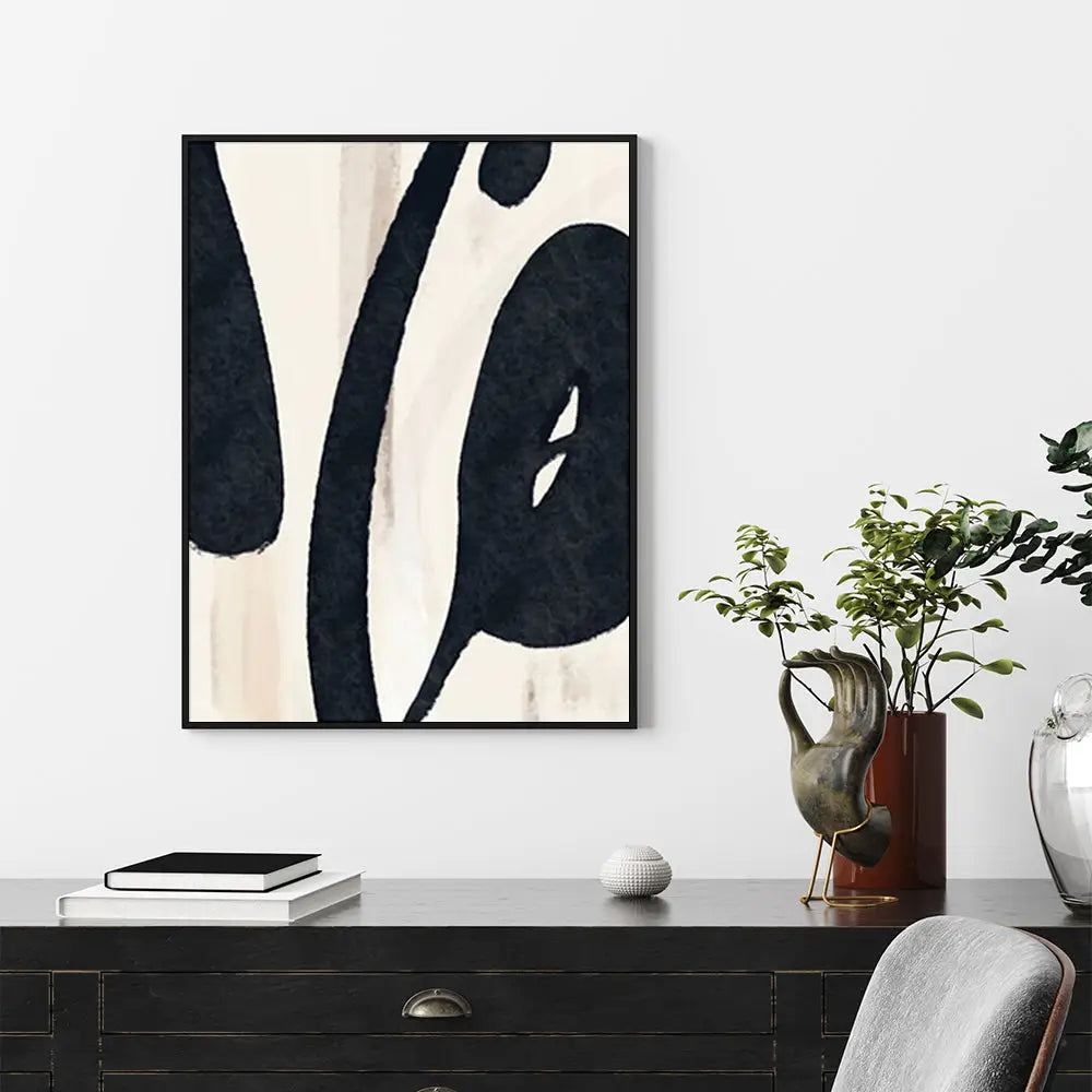 Wall Art 90cmx135cm Black Ink Black Frame Canvas - Home & Garden > Wall Art