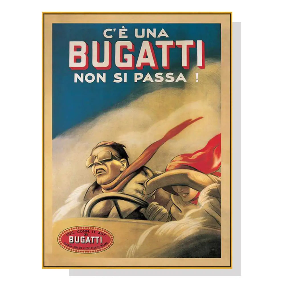 Wall Art 90cmx135cm Bugatti Gold Frame Canvas - Home & Garden > Wall Art