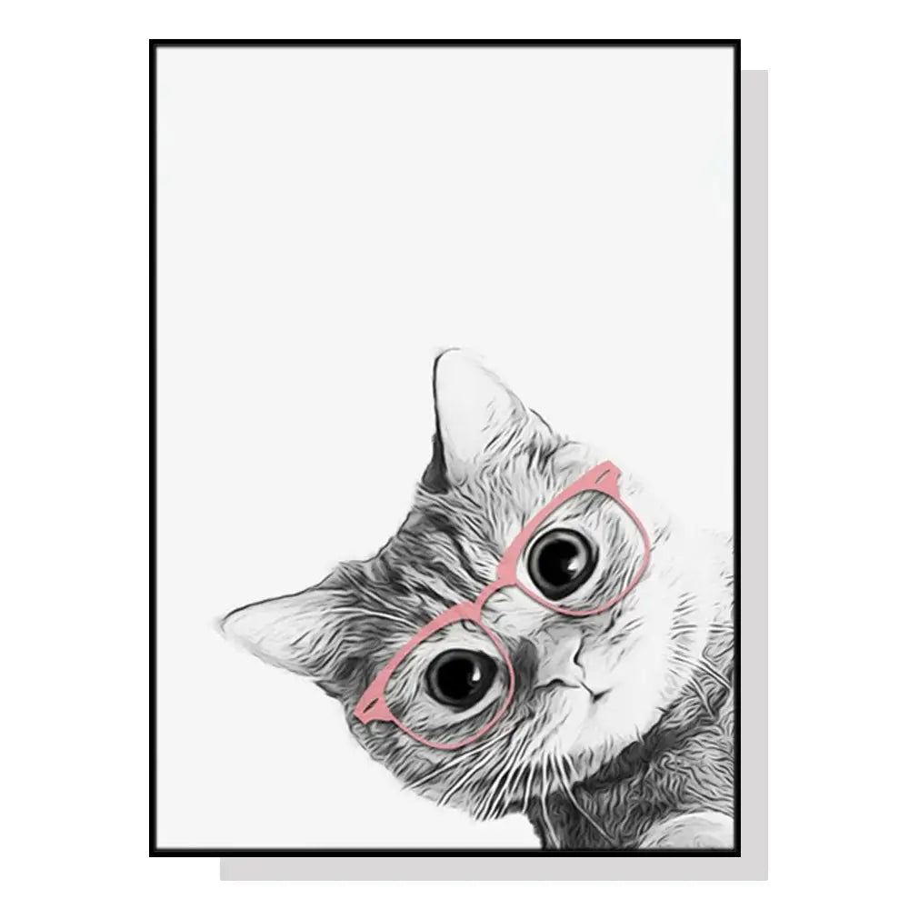 Wall Art 90cmx135cm Cat With Glasses Black Frame Canvas - Home & Garden > Wall Art