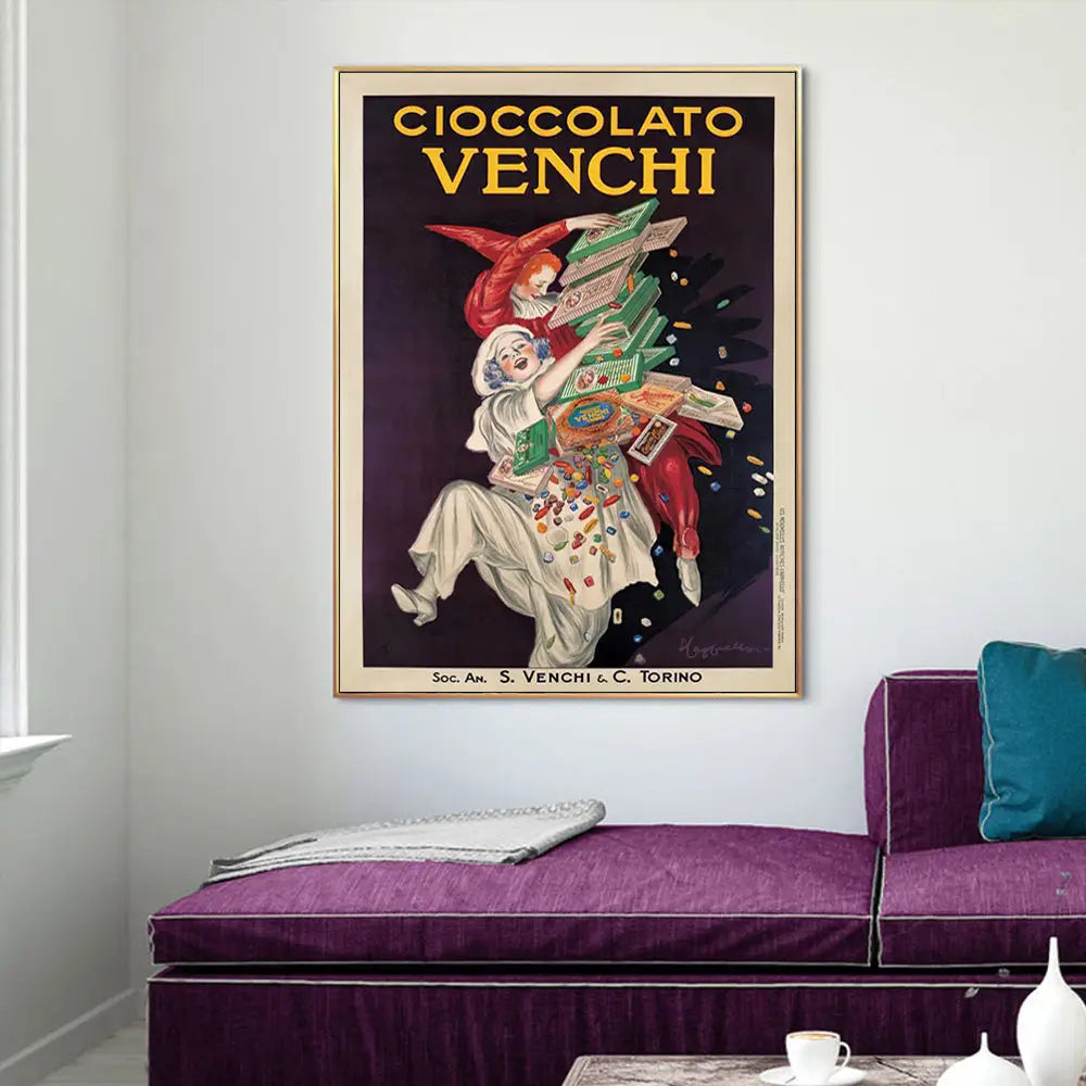 Wall Art 90cmx135cm Cioccolato Venchi Vintage Gold Frame Canvas - Home & Garden > Wall Art