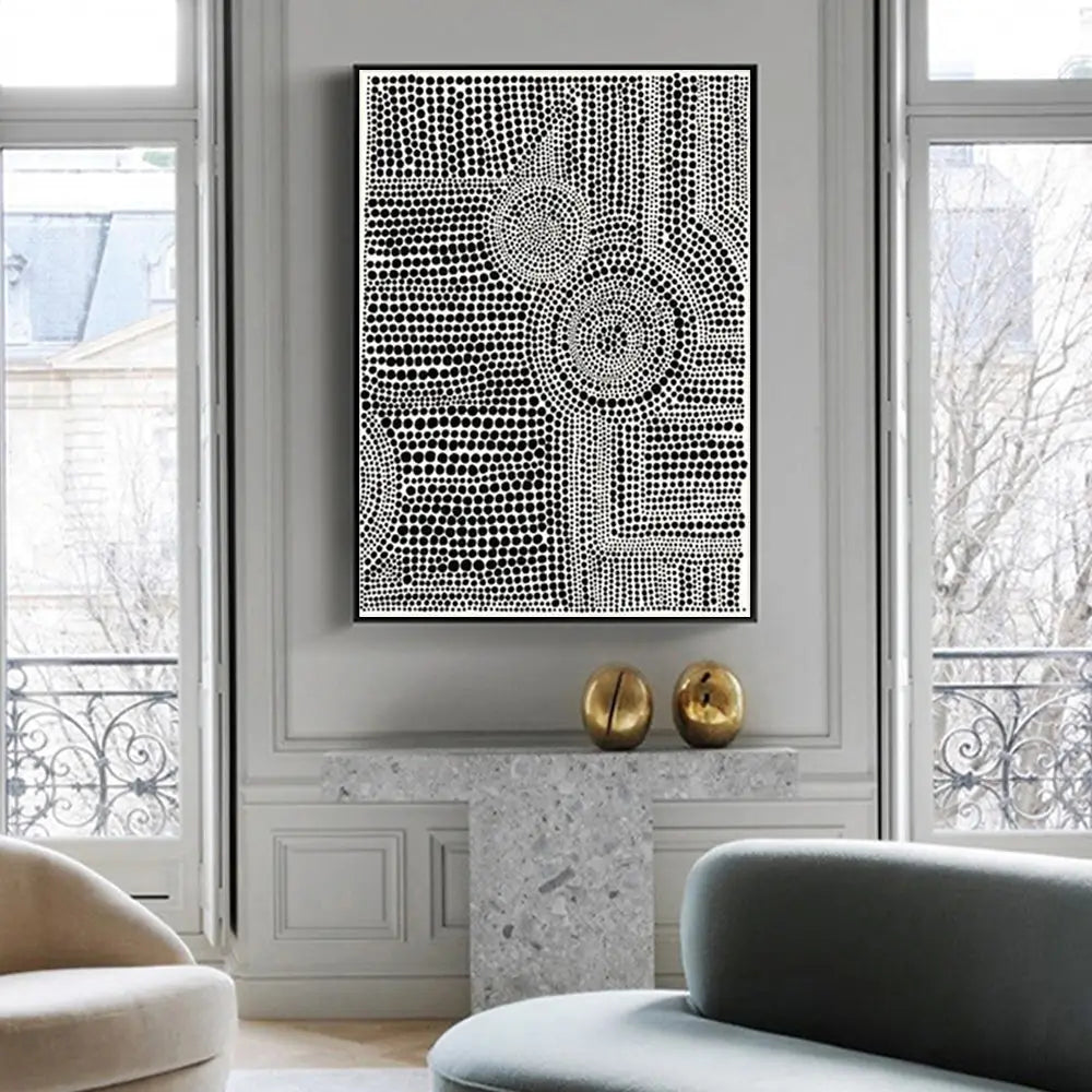 Wall Art 90cmx135cm Clustered Dots A Black Frame Canvas - Home & Garden > Wall Art