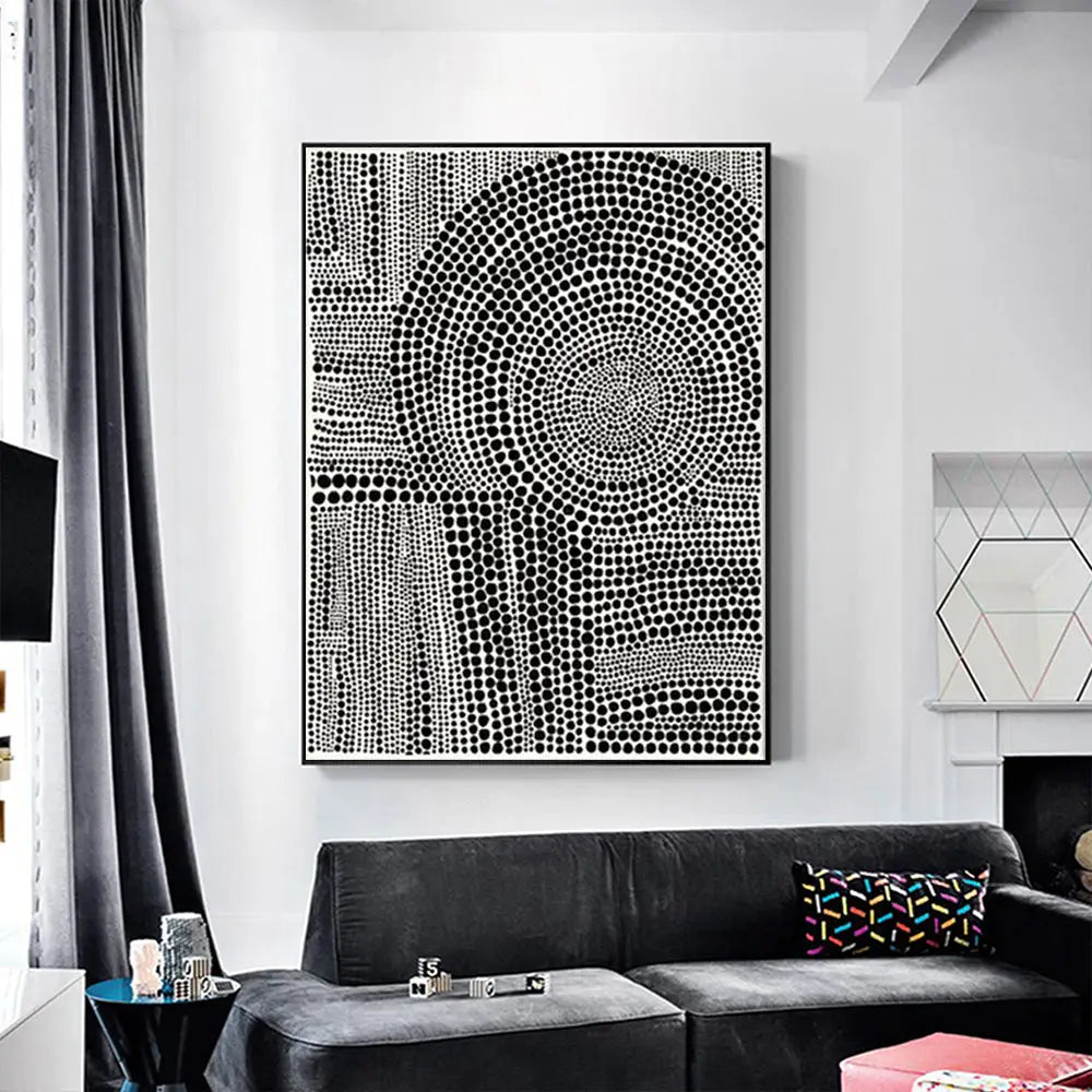 Wall Art 90cmx135cm Clustered Dots B Black Frame Canvas - Home & Garden > Wall Art