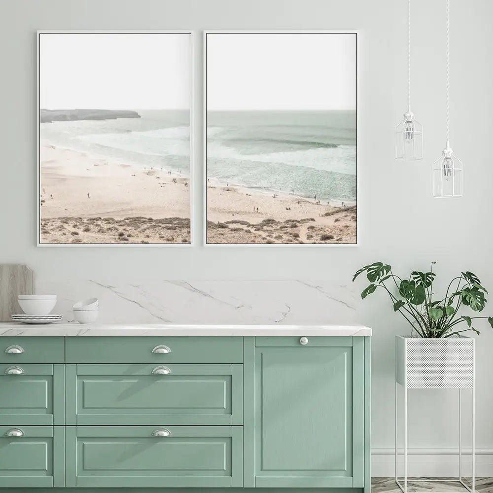 Wall Art 90cmx135cm Coastal Prints 2 Sets White Frame Canvas - Home & Garden > Wall Art