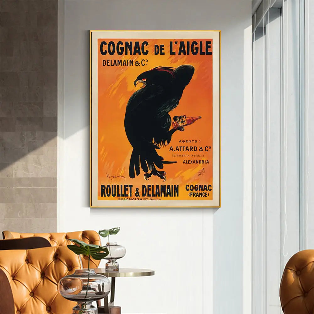 Wall Art 90cmx135cm Cognac de l’Aigle Gold Frame Canvas - Home & Garden > Wall Art