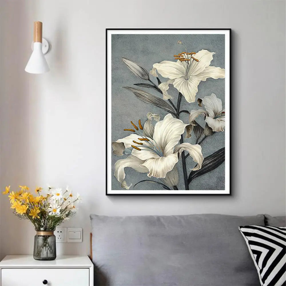 Wall Art 90cmx135cm Floral Lily II Black Frame Canvas - Home & Garden > Wall Art
