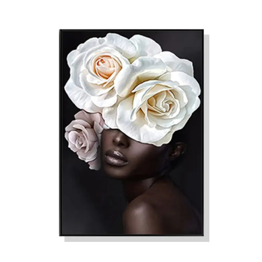 Wall Art 90cmx135cm Flower African Woman Black Frame Canvas - Home & Garden > Wall Art