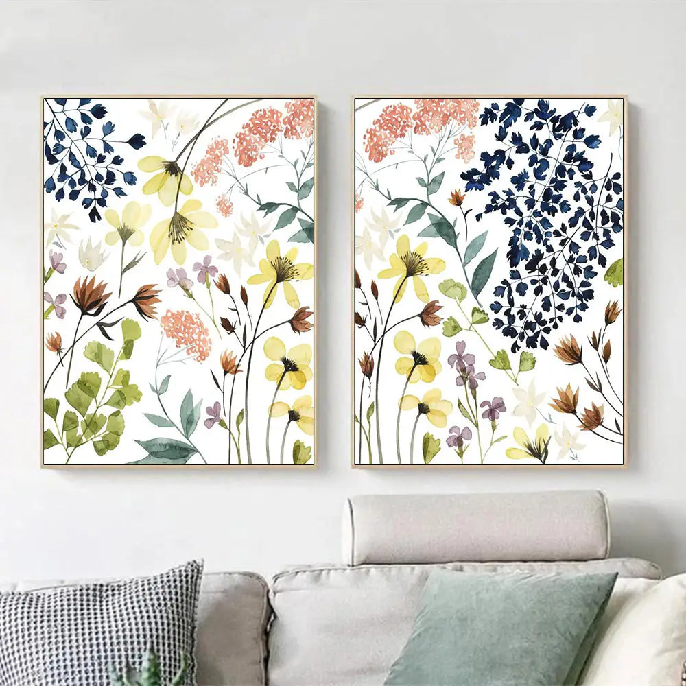 Wall Art 90cmx135cm Flower Composition 2 Sets Gold Frame Canvas - Home & Garden > Wall Art