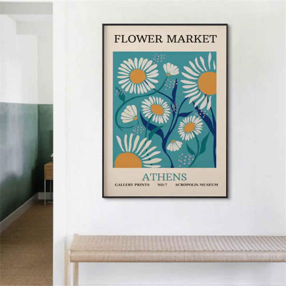 Wall Art 90cmx135cm Flower Market Athens Black Frame Canvas - Home & Garden > Wall Art