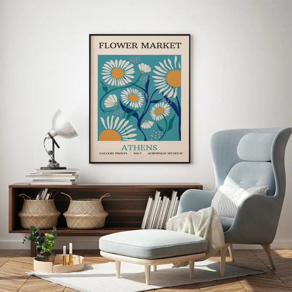 Wall Art 90cmx135cm Flower Market Athens Black Frame Canvas - Home & Garden > Wall Art