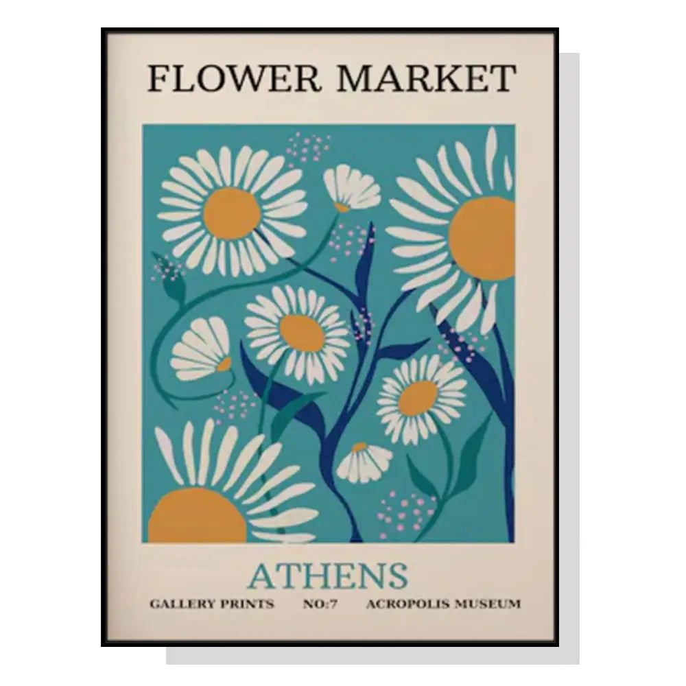 Wall Art 90cmx135cm Flower Market Athens Black Frame Canvas - Home & Garden > Wall Art
