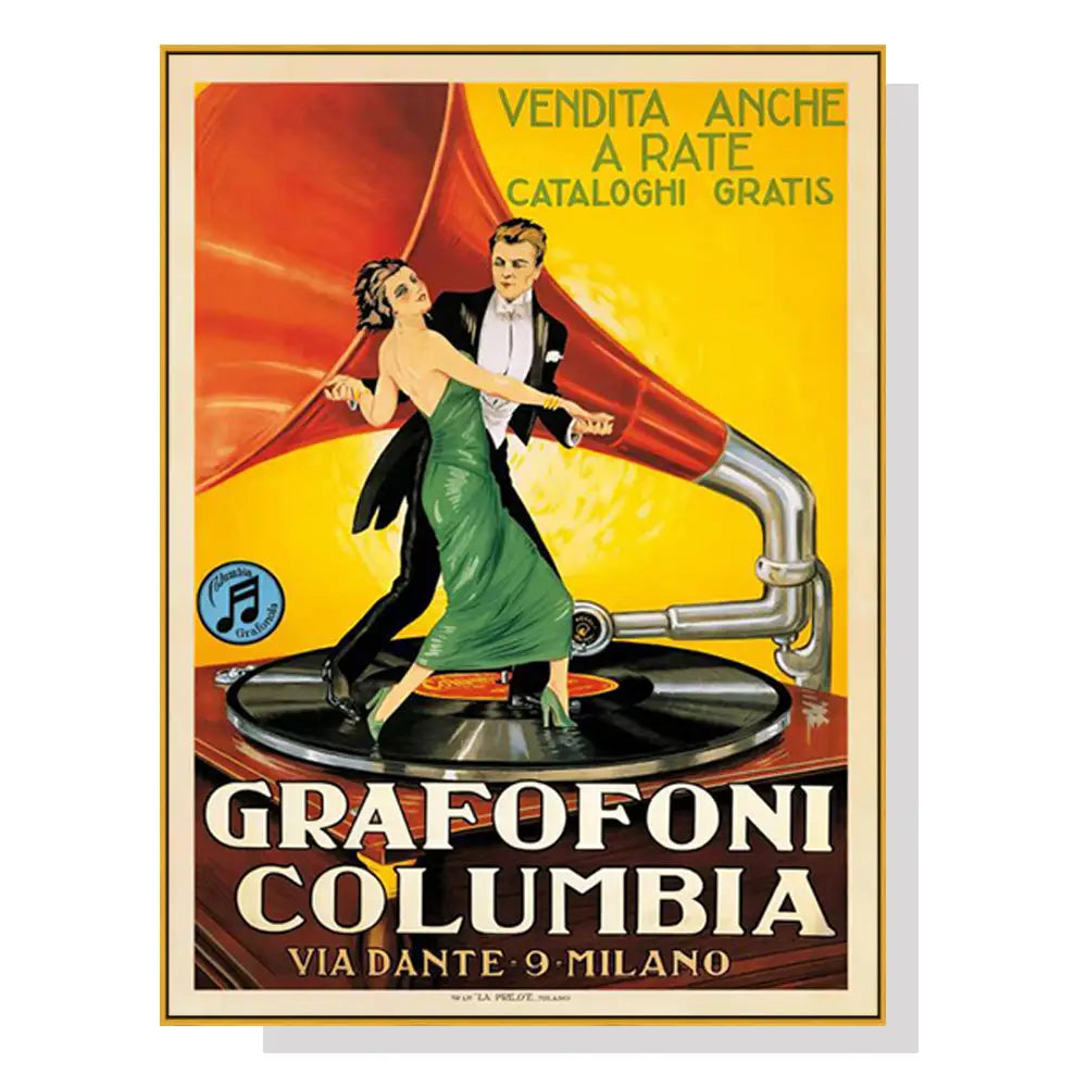Wall Art 90cmx135cm Grafofoni Columbia Gold Frame Canvas - Home & Garden > Wall Art
