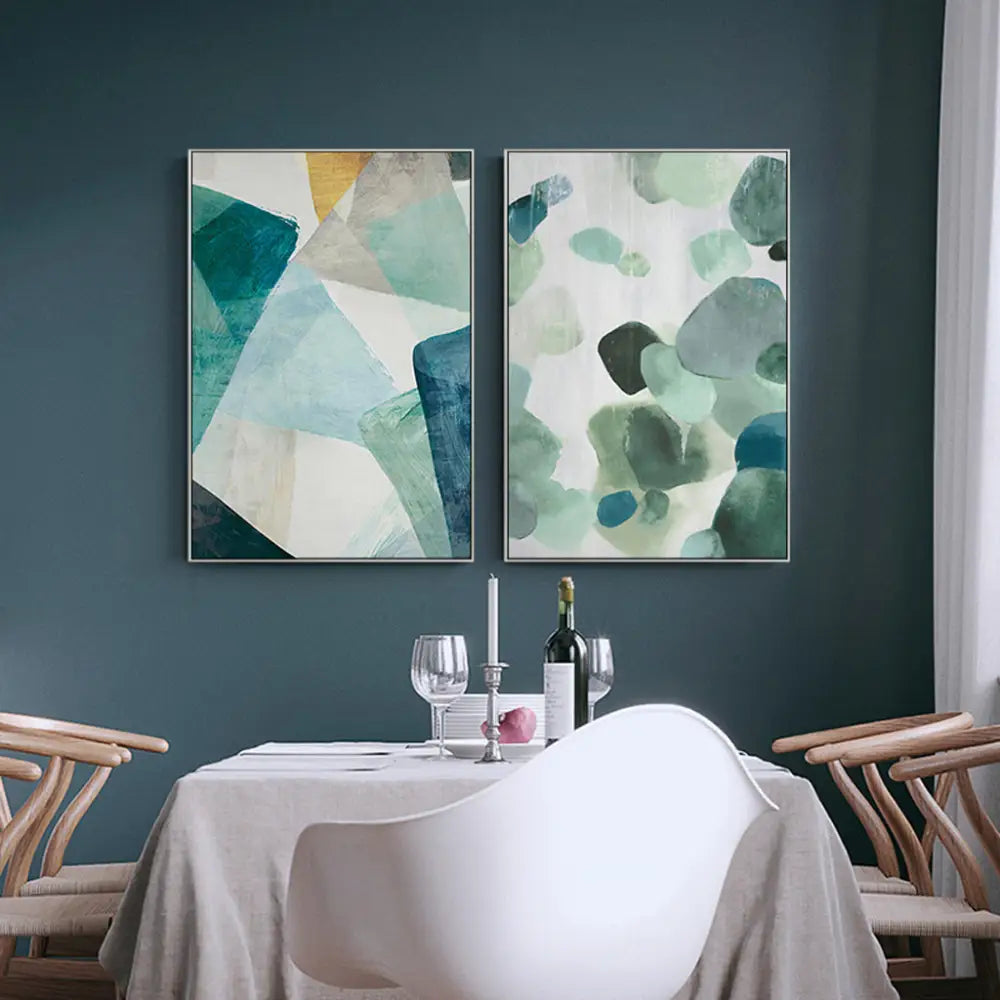 Wall Art 90cmx135cm Green Marble 2 Sets White Frame Canvas - Home & Garden > Wall Art