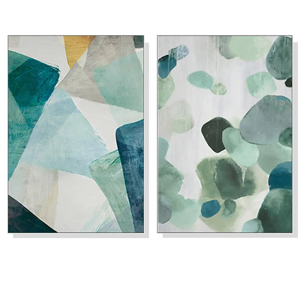 Wall Art 90cmx135cm Green Marble 2 Sets White Frame Canvas - Home & Garden > Wall Art