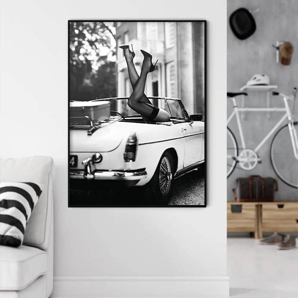 Wall Art 90cmx135cm High Heels in Classic Car Black Frame Canvas - Home & Garden > Wall Art