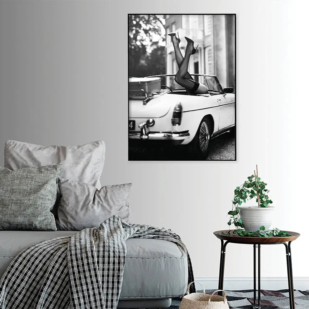 Wall Art 90cmx135cm High Heels in Classic Car Black Frame Canvas - Home & Garden > Wall Art