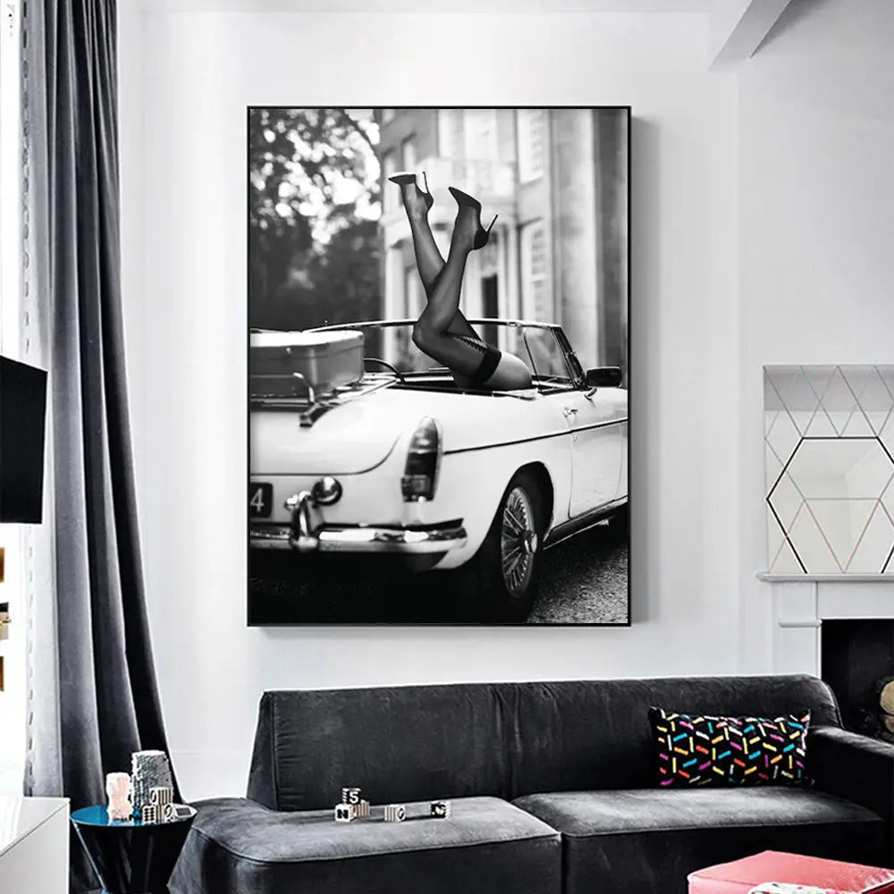 Wall Art 90cmx135cm High Heels in Classic Car Black Frame Canvas - Home & Garden > Wall Art