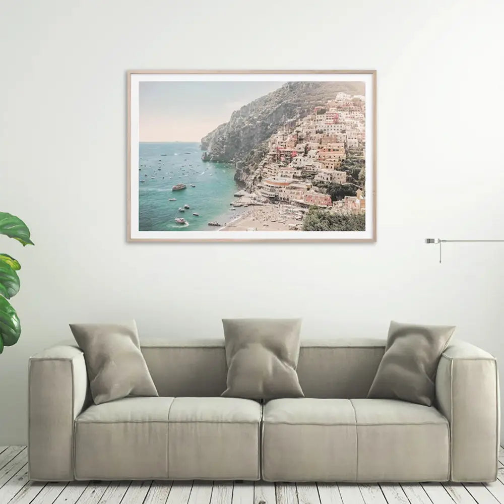 Wall Art 90cmx135cm Italy Amalfi Coast Wood Frame Canvas - Home & Garden > Wall Art