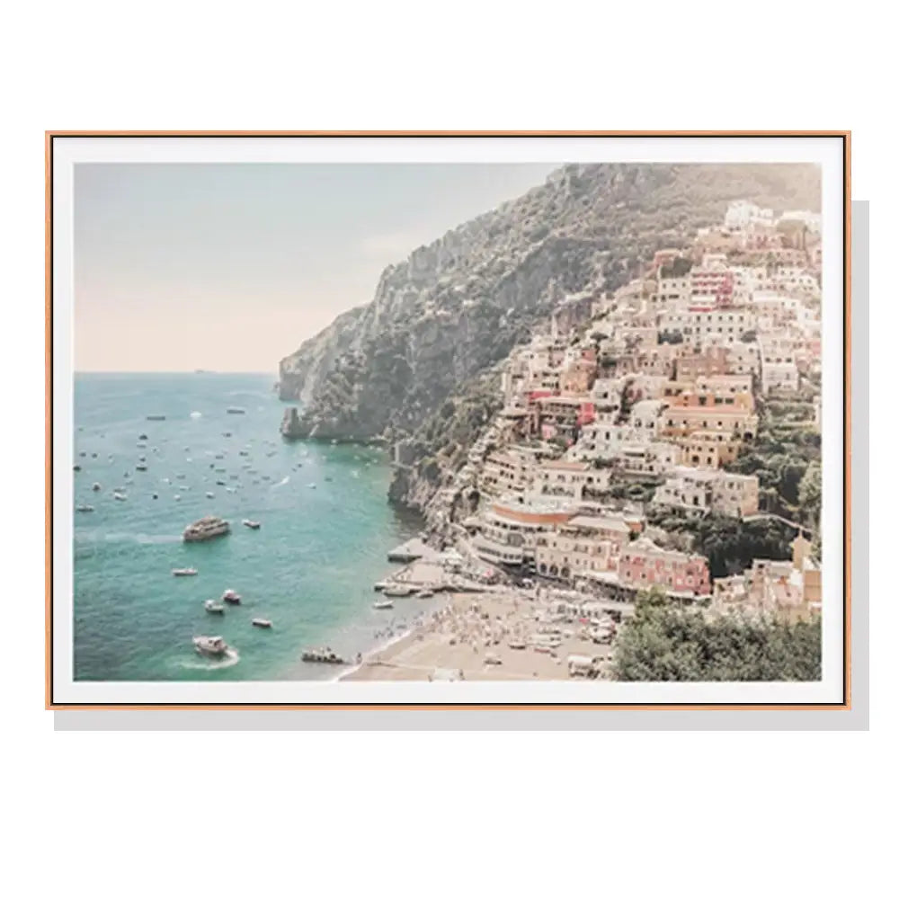 Wall Art 90cmx135cm Italy Amalfi Coast Wood Frame Canvas - Home & Garden > Wall Art
