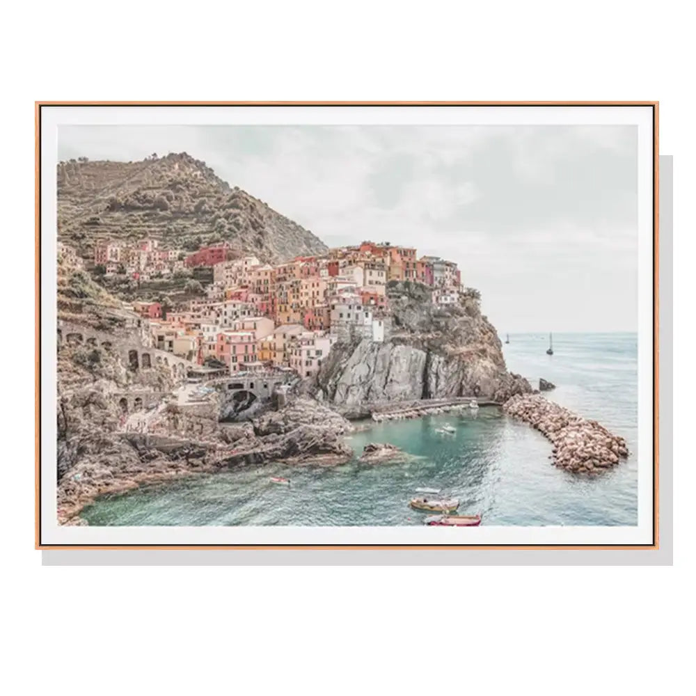 Wall Art 90cmx135cm Italy Cinque Terre Wood Frame Canvas - Home & Garden > Wall Art