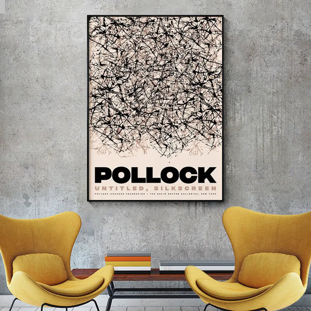 Wall Art 90cmx135cm Jackson Pollock Exhibition II Black Frame Canvas - Home & Garden > Wall Art