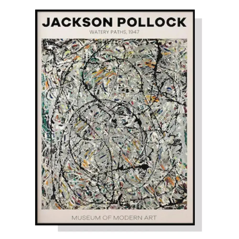 Wall Art 90cmx135cm Jackson Pollock Exhibition III Black Frame Canvas - Home & Garden > Wall Art