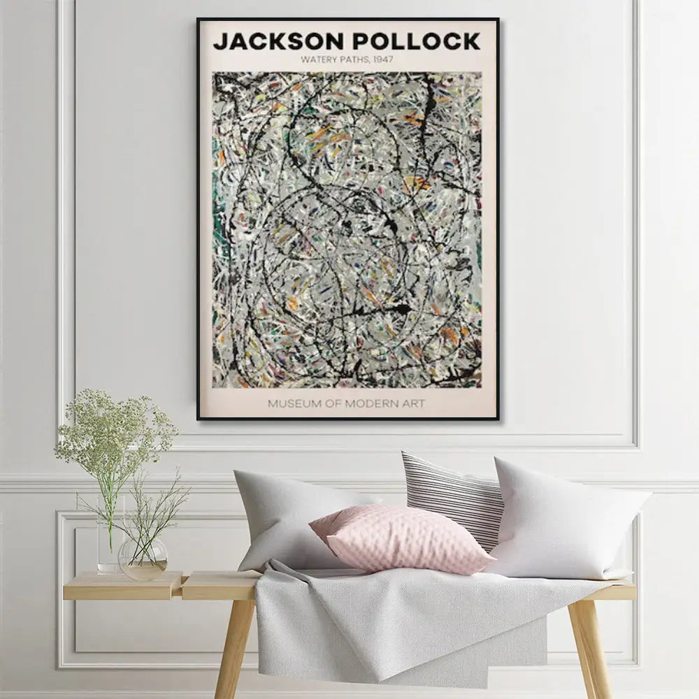 Wall Art 90cmx135cm Jackson Pollock Exhibition III Black Frame Canvas - Home & Garden > Wall Art